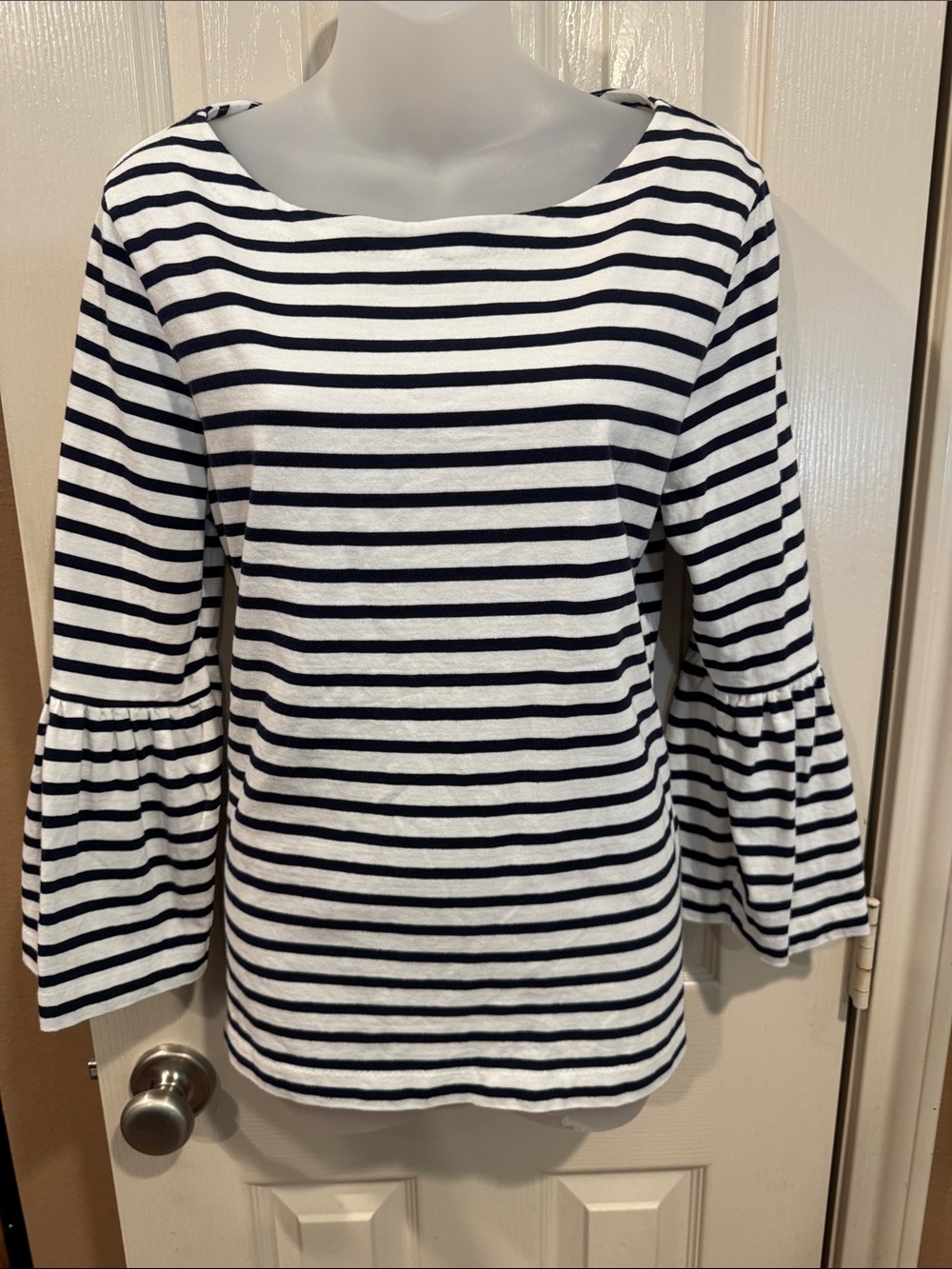 J Crew Striped Top with Bell Sleeve. Sz Medium